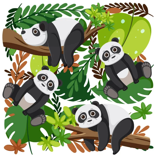 Cute Pandas Seamless Pattern Illustration — Stock Vector