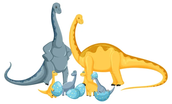 Cute apatosaurus dinosaur and baby cartoon character illustration