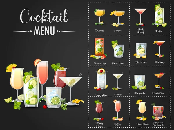 Tryckt Meny Med Cocktails Illustration — Stock vektor