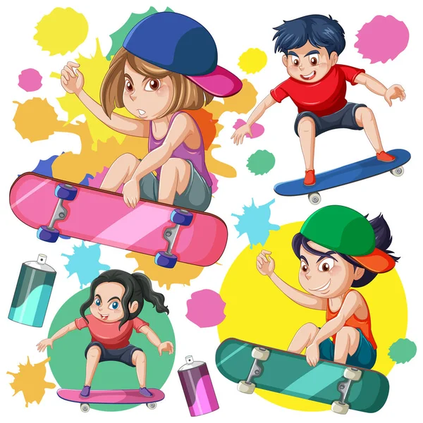 Children Skateboard Seamless Pattern Illustration — Stock Vector