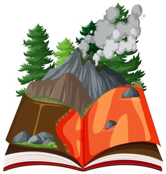 Scene Book Volcano Forest Illustration — Stock Vector