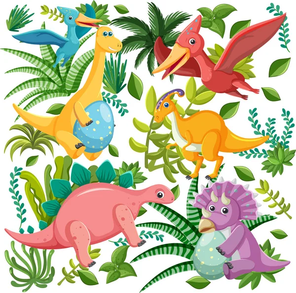 Cute Dinosaur Seamless Pattern Illustration — Stock Vector