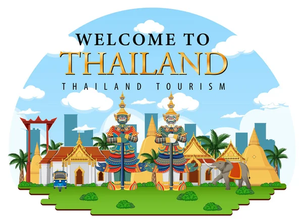 曼谷泰国地标标志标志条幅图解 — 图库矢量图片