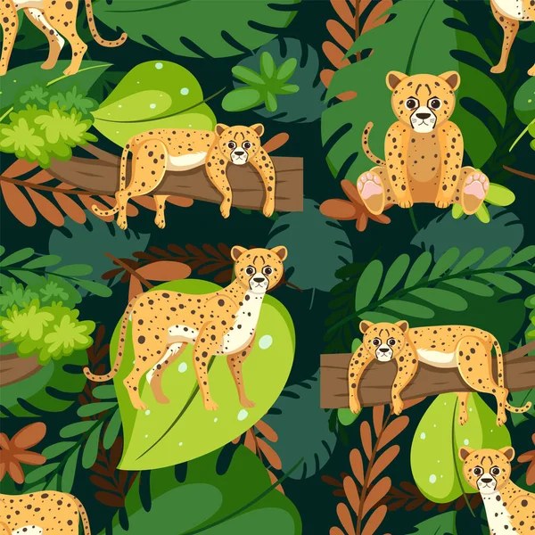 Cute Leopards Seamless Pattern Illustration — Stock vektor