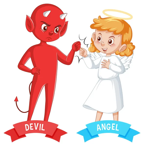 Teufel Und Engel Cartoon Figur Auf Weißem Hintergrund Illustration — Stockvektor