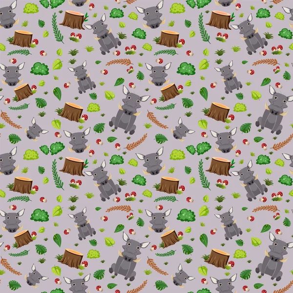 Cute Boar Seamless Pattern Illustration — Stock Vector
