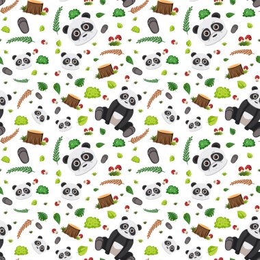 Panda sevimli hayvan kusursuz desen çizimi