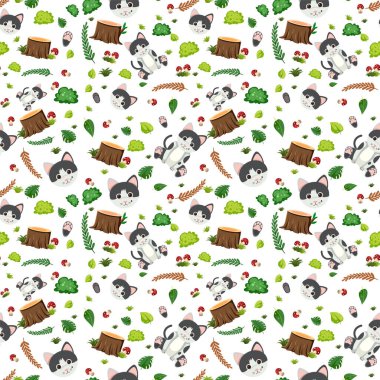 Şirin kedi dikişsiz desen çizimi