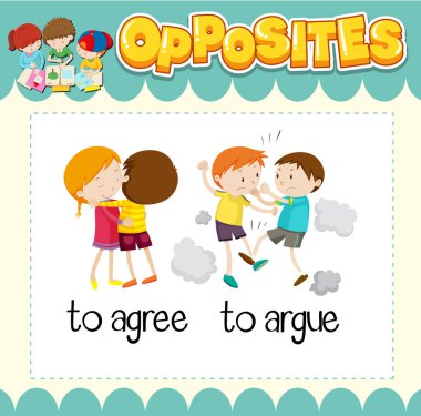 İngilizce karşıt kelime illüstrasyonunun eğitim kelime kartı