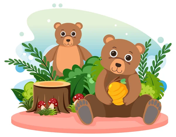 两只可爱的熊在平面卡通风格的插图中 — 图库矢量图片