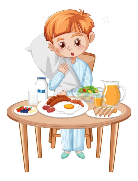 Ένα Αγόρι Που Τρώει Στο Τραπέζι Εικονογράφηση — Διανυσματικό Αρχείο