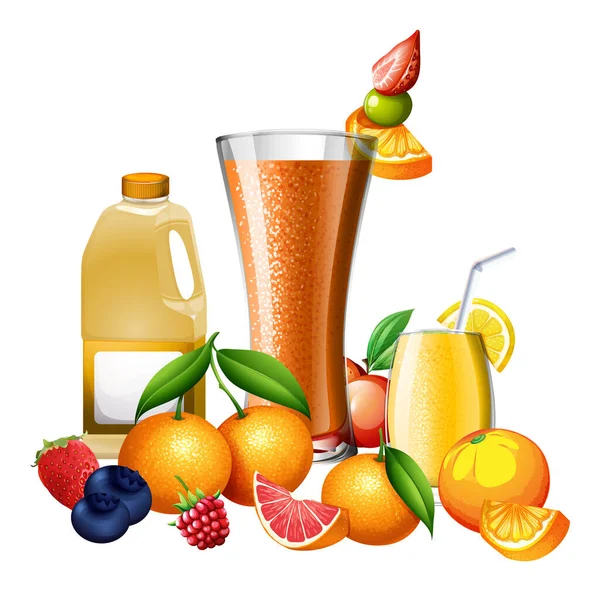 Mischfruchtsaft Und Zitrusfrüchte Illustration — Stockvektor