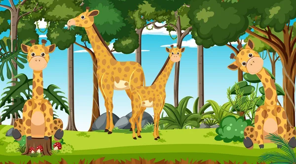 Giraffen Het Bos Scene Illustratie — Stockvector