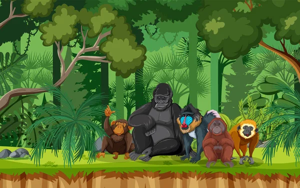 Group Wild Animals Nature Forest Scene Illustration — Stock Vector