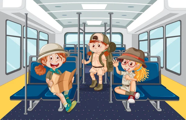 Inomhus Buss Med Människor Tecknad Illustration — Stock vektor