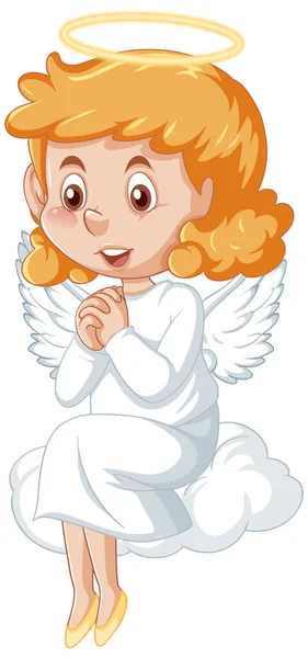 Personagem Desenho Animado Bonito Anjo Vestido Branco Fundo Branco Ilustração —  Vetores de Stock