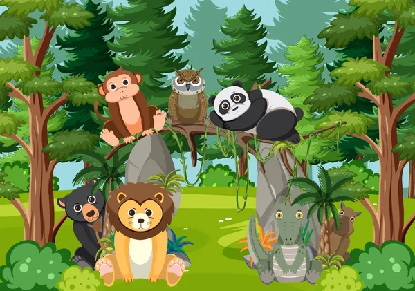 Animaux Sauvages Dans Forêt Illustration — Image vectorielle