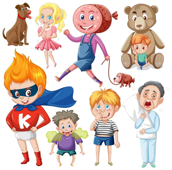Crianças Desenho Animado Personagem Sem Costura Padrão Ilustração —  Vetores de Stock