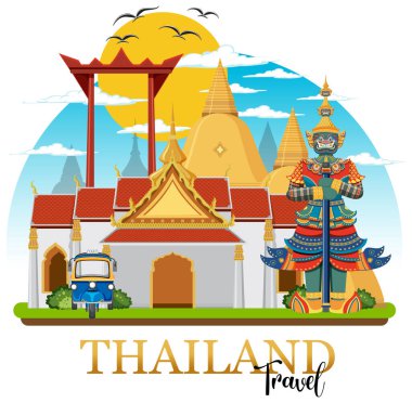 Bangkok Tayland Simgeleri Logo İllüstrasyonu