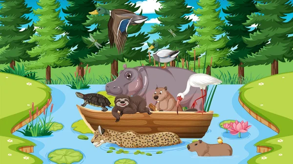 森林中的卡通野生动物图解 — 图库矢量图片