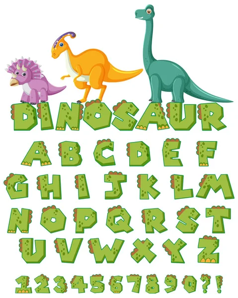 Alfabeto Inglés Con Ilustración Personajes Dibujos Animados Dinosaurios — Vector de stock