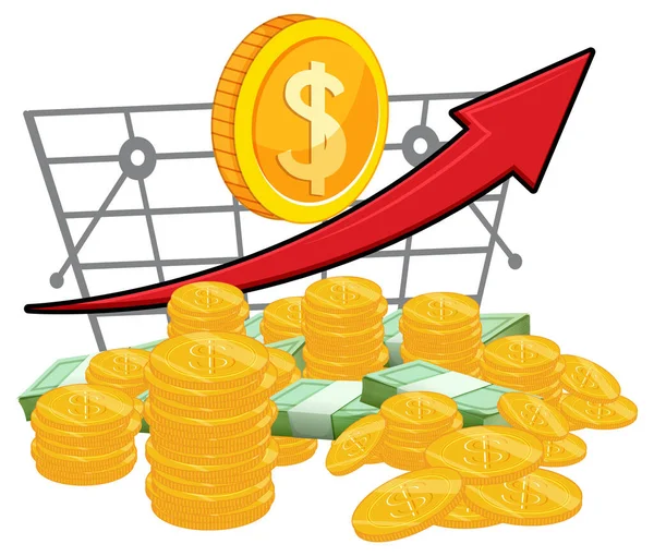 Pfeil Geht Mit Haufen Geld Die Höhe — Stockvektor