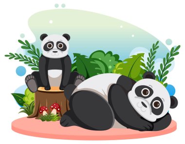 Çizgi film tarzında iki şirin panda.