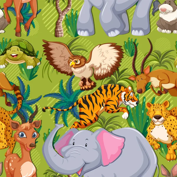 Cute Wild Animals Seamless Pattern Illustration — Stock Vector