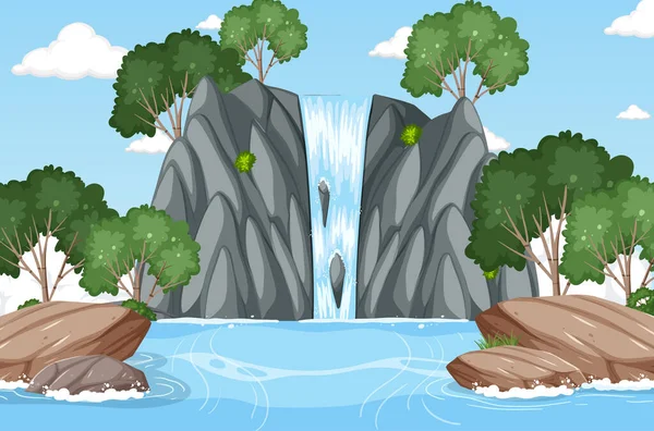 Waterfall Forest Background Illustration — Stock Vector