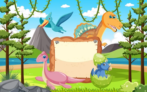 Tavola Vuota Con Simpatici Dinosauri Personaggi Dei Cartoni Animati Illustrazione — Vettoriale Stock