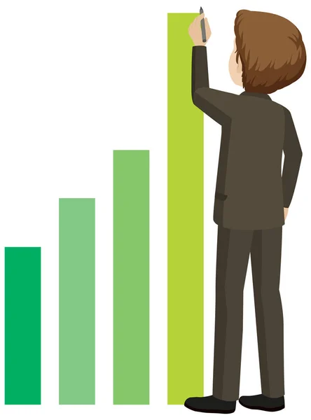 Business Man Green Bar Chart Illustration — Vetor de Stock