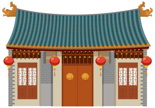 Tradiční Čínská Budova Bílém Pozadí Ilustrace — Stockový vektor