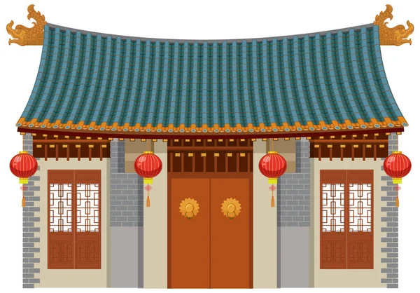 Bâtiment Traditionnel Chinois Sur Fond Blanc Illustration — Image vectorielle