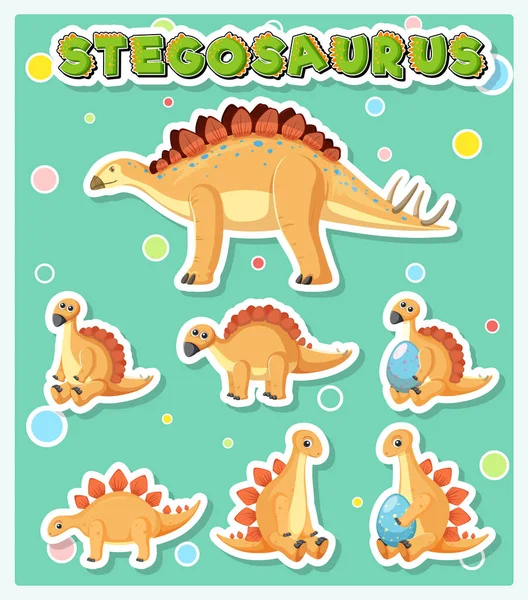 Set Simpatico Stegosauro Dinosauro Personaggi Dei Cartoni Animati Illustrazione — Vettoriale Stock