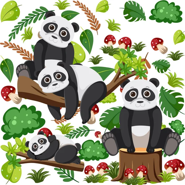 Cute Pandas Seamless Pattern Illustration — Stock Vector