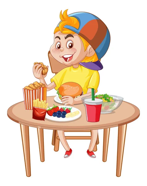 Niño Comiendo Mesa Ilustración — Archivo Imágenes Vectoriales