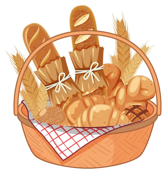 Chléb Košíku Bílém Pozadí Ilustrace — Stockový vektor