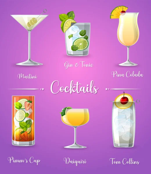 Cocktail Menu Poster Disegno Illustrazione — Vettoriale Stock