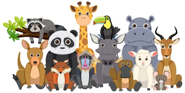 Ζωολογικός Κήπος Ζώα Ομάδα Επίπεδη Απεικόνιση Στυλ Κινουμένων Σχεδίων — Διανυσματικό Αρχείο