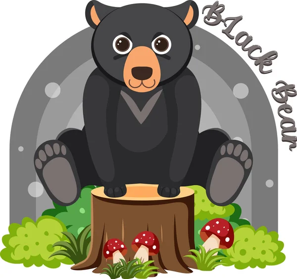 Cute Black Bear Cartoon Flat Style Illustration — Vetor de Stock