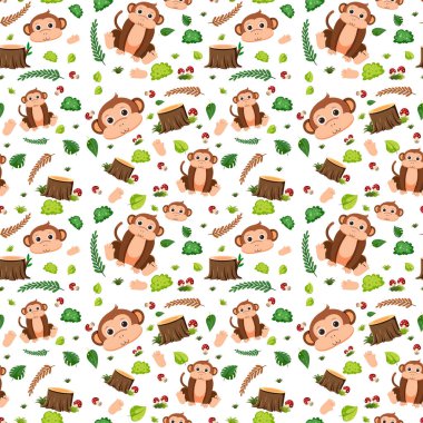 Maymun, şirin, kusursuz hayvan deseni çizimi