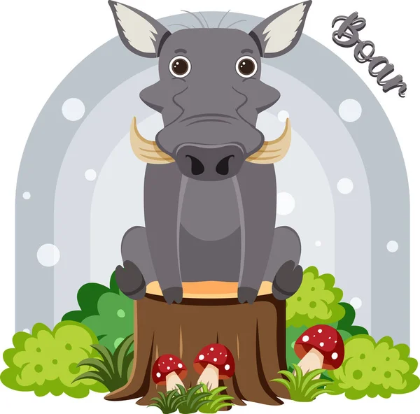 Cute Boar Cartoon Flat Style Illustration — Archivo Imágenes Vectoriales