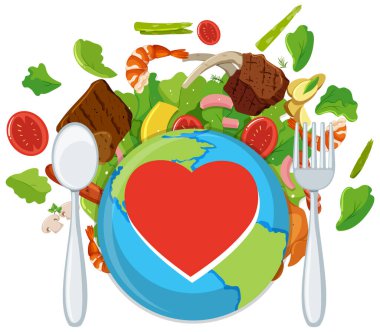 Earth around with food and vegetable illustration