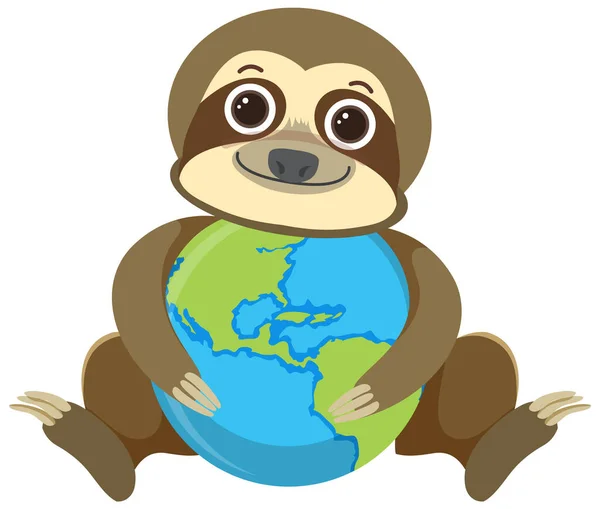 Sloth Hugging Earth Globe Illustration — 图库矢量图片