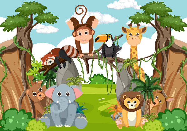 Wild animals in the forest illustration