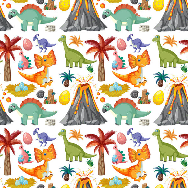 Cute dinosaur seamless pattern illustration