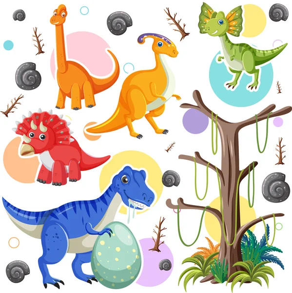 Cute Dinosaur Seamless Pattern Illustration — Stock Vector