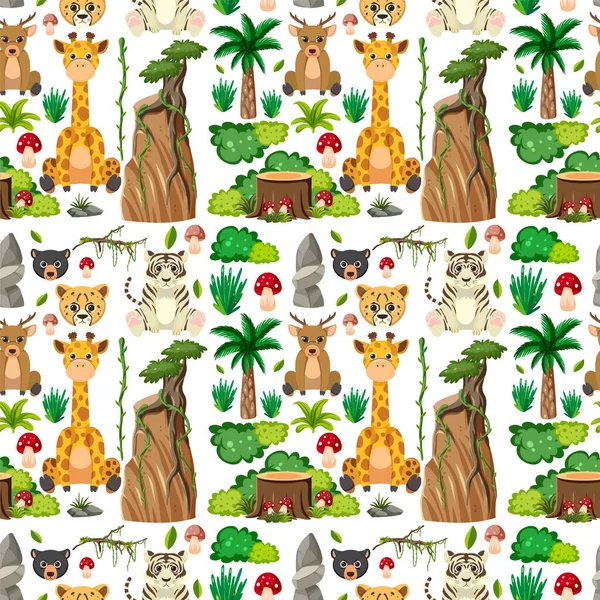 Cute Animals Seamless Pattern Illustration — Stock Vector