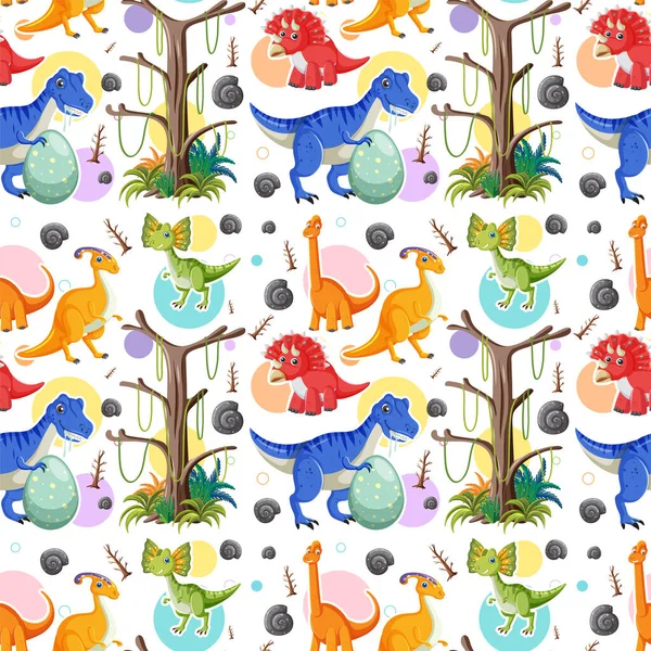 Cute Dinosaur Seamless Pattern Illustration — Stock Vector