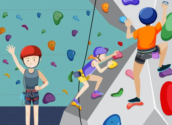 Indoor Rock Climbing Gym Illustration — Stock Vector